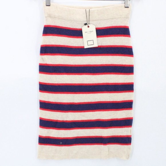Mo:vint Pencil Skirt Womens Beige Striped Knit Stretch Small S New With Tags - Picture 1 of 9